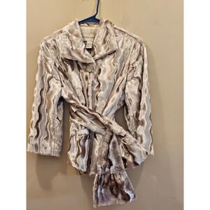 Women's Doncaster Silver Faux Fur Belted Jacket 3/4 Sleeves Lined Size 12